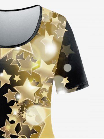 Plus Size 3D Glitter Sparkles Stars Printed T Shirt