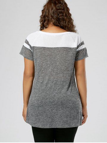 Plus Size Lace Up Space Dye Colorblock Raglan Sleeves Tee