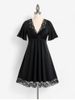 Plus Size Plunge Lace Insert Midi Semi Formal Dress -  