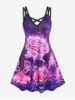 Plus Size 3D Sparkles Flower Printed Crisscross A Line Sleevless Dress -  
