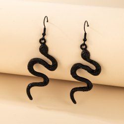 Boucles D'Oreilles Pendantes en Forme de Serpent en Métal Style Gothique - Noir 