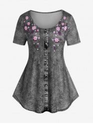 T-shirt à Imprimé 3D Jean Floral de Grande Taille à Manches Courtes - Gris L | US 12