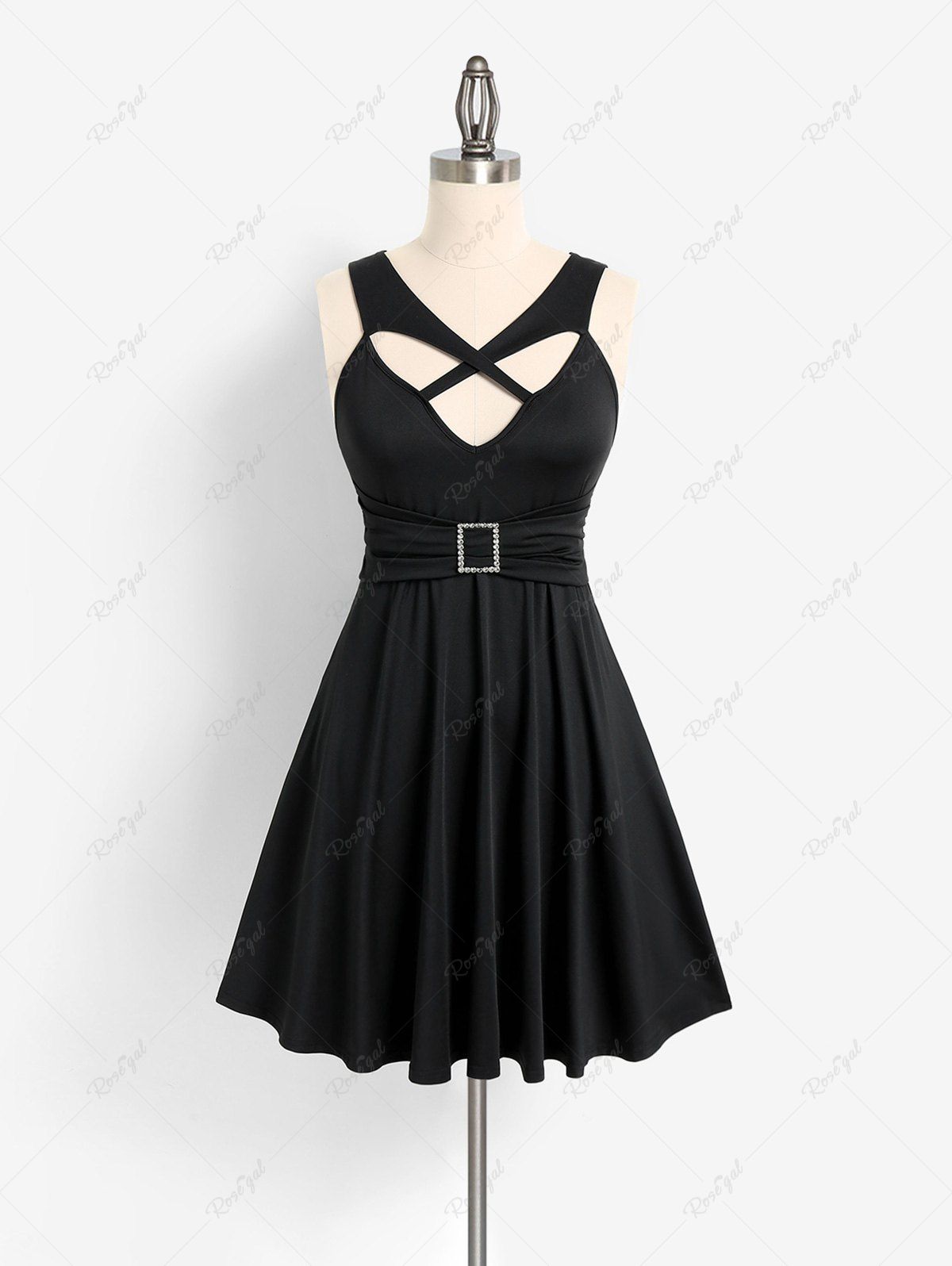 Trendy Plus Size & Curve Cutout High Waisted A Line Sleeveless Dress  