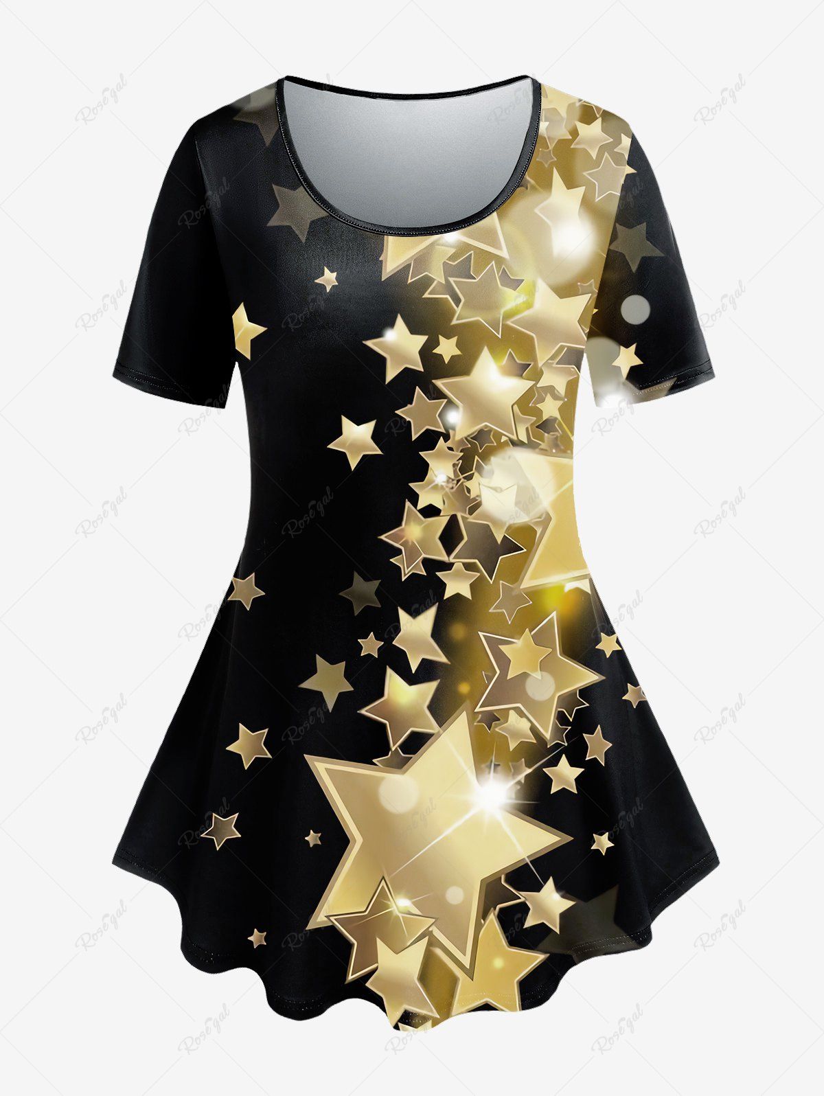 Chic Plus Size 3D Glitter Sparkles Stars Printed T Shirt  