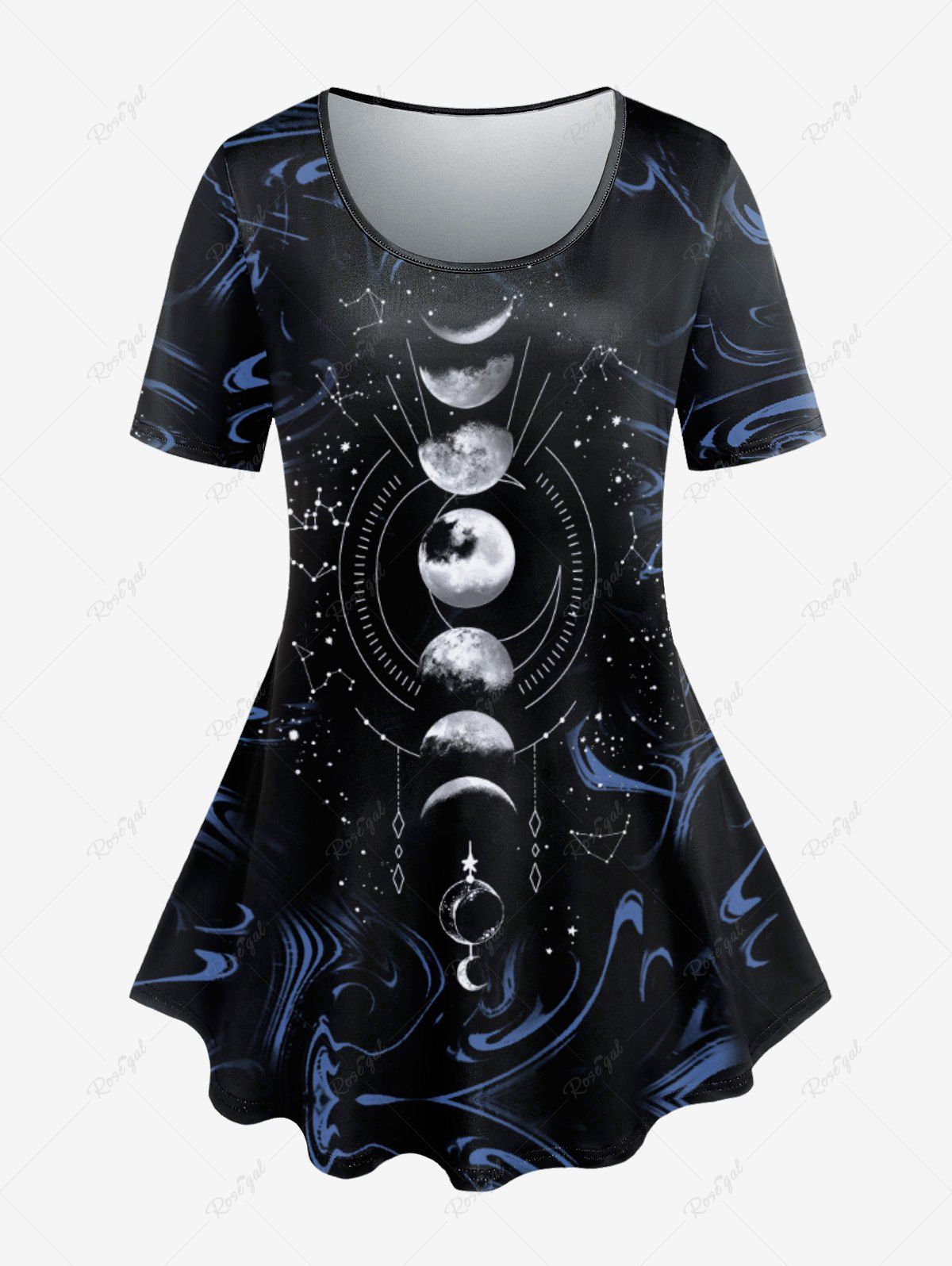 Online Plus Size Moon Galaxy Swirls Printed Short Sleeves Tee  