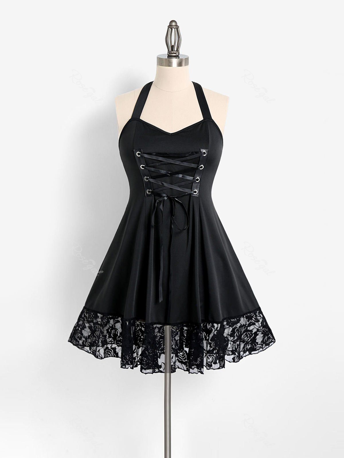 Sale Plus Size & Curve Halter Lace Up Backless Dress  