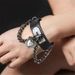 Bracelet Gothique en Forme de Cœur Serrure en Cuir - Noir 