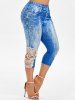 Gothic Harness Skull Handkerchief Tee and 3D Jeans Leggings Plus Size Summer Outfit -  