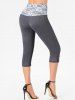 Heather Floral Lace Panel Mock Button Elastic High Waist Summer Casual Capri Leggings -  