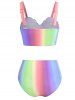 Push Up Ruched Rainbow Striped Print Scalloped Tummy Control Ombre Tankini Swimsuit -  