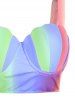 Push Up Ruched Rainbow Striped Print Scalloped Tummy Control Ombre Tankini Swimsuit -  