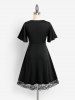 Plus Size Plunge Lace Insert Midi Semi Formal Dress -  