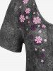Plus Size 3D Jeans Foral Printed Short Sleeves Tee -  