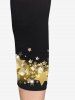Plus Size 3D Glitter Sparkles Star Printed Capri Leggings -  