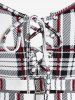 Plus Size Lace Up Backless Plaid Tunic Top -  