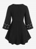 Plus Size Contrast Heart Embroidered Long Sleeves Tee with Buttons -  