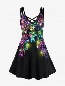 Plus Size 3D Glitter Sparkles Printed Crisscross A Line Dress - BLACK - 4X | US 26-28
