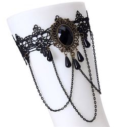 Vintage Gothic Chains Lace Armband Arm Bracelet - BLACK