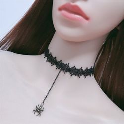 Gothic Pendant Spider Lace Choker Necklace - BLACK