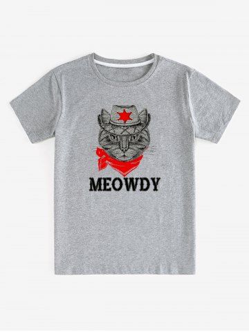 Unisex Cat Letters Printed Graphic Tee - GRAY - L