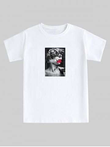 Camiseta de Mangas Cortas con Estampado de Figura con Escote Pico - WHITE - 3XL