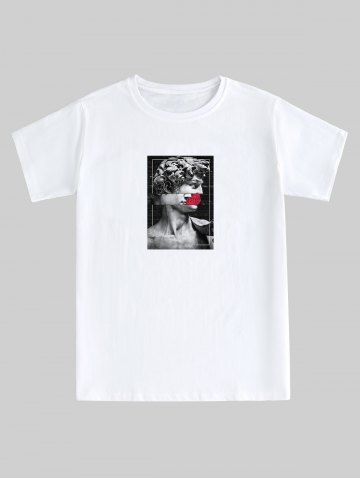 Camiseta de Mangas Cortas con Estampado de Figura con Escote Pico - WHITE - M