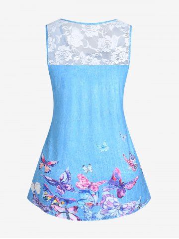 Plus Size 3D Jeans Butterfly Lace Panel Tank Top