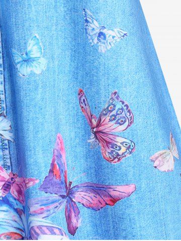 Plus Size 3D Jeans Butterfly Lace Panel Tank Top