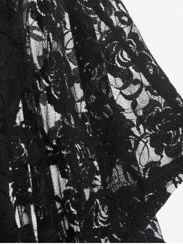 Plus Size Floral Lace Panel Crossover Ruched Cinched Butterfly Sleeves 2 In 1 Top