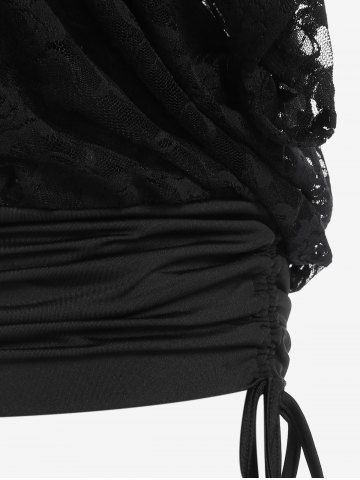 Plus Size Floral Lace Panel Crossover Ruched Cinched Butterfly Sleeves 2 In 1 Top