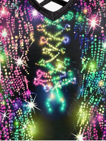 Plus Size 3D Glitter Sparkles Printed Crisscross A Line Dress