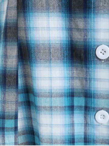 Plus Size Plaid Ruffles Cold Shoulder Tunic Top with Buttons
