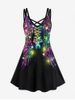 Plus Size 3D Glitter Sparkles Printed Crisscross A Line Dress -  