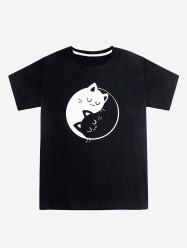 T-shirt à Imprimé Chat Dessin Animé à Manches Courtes pour Enfants - Noir 120
