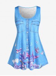 Plus Size 3D Jeans Butterfly Lace Panel Tank Top -  