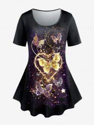 T-shirt à Imprimé Cœur et Papillon Grande Taille - Noir 1X | US 14-16