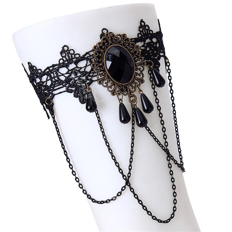 Bracelet de Bras en Dentelle Chaîne Style Gothique Vintage Noir 