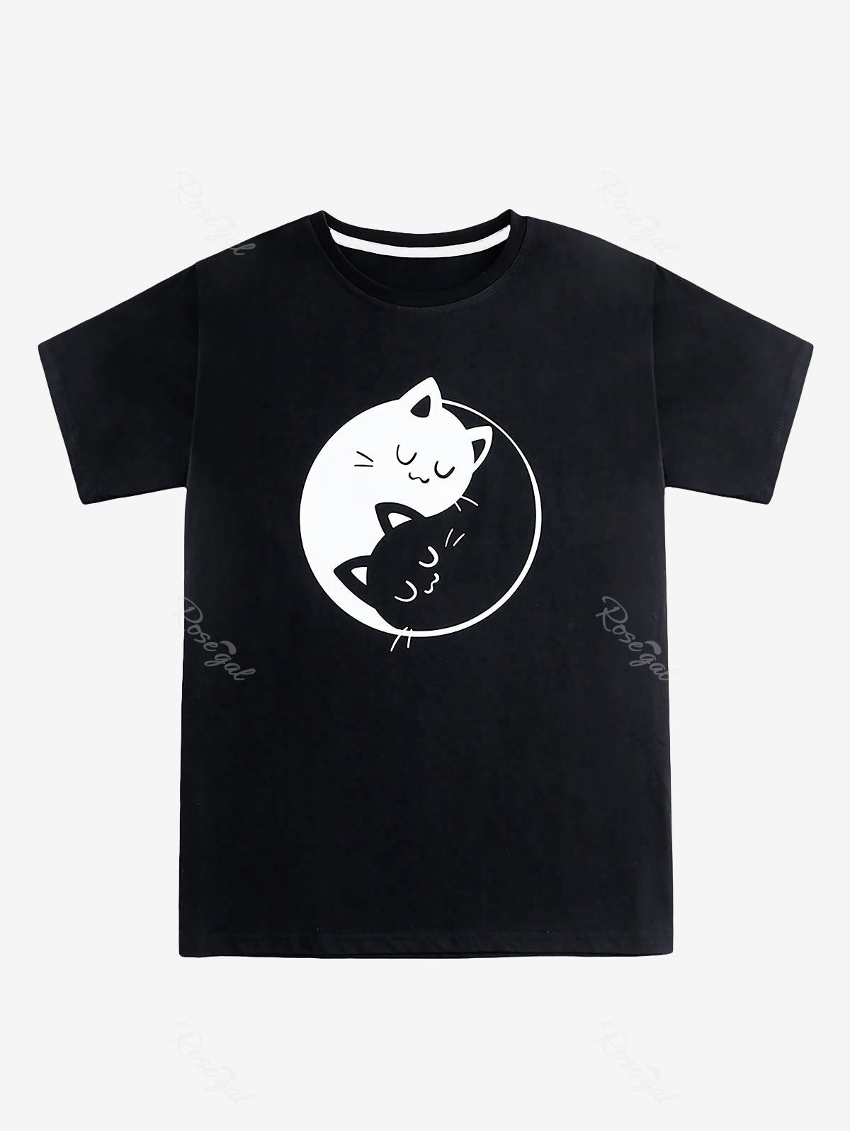 T-shirt à Imprimé Chat Dessin Animé à Manches Courtes pour Enfants Noir 140