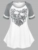 Gothic Raglan Sleeve Skeleton Tee and Ruched Buckled Skirt Plus Size Summer Outfit -  