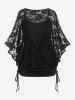 Plus Size Cinched Ruched Batwing Sleeves Lace 2 In 1 Tee -  