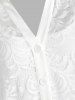 Plus Size Lace Flower Sheer Blouse and Cami Top Set -  