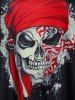 T-shirt Gothique Bicolore à Imprimé Crâne à Epaule Dénudée de Grande Taille - Noir 4x | US 26-28