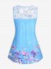 Plus Size 3D Jeans Butterfly Lace Panel Tank Top -  