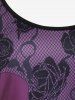 Plus Size Lace Panel Flower Printed Cold Shoulder T Shirt -  