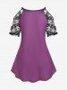 Plus Size Lace Panel Flower Printed Cold Shoulder T Shirt -  