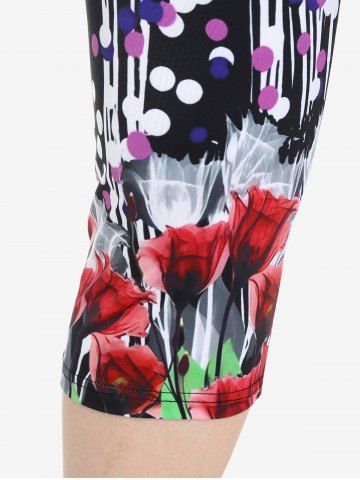 Plus Size Floral Print Polka Dot High Waist Capri Leggings