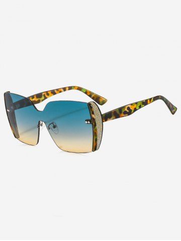 Rhinestone Design Ombre Lens Half-frame Sunglasses - BLUE HOSTA