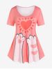 Plus Size Heart Cat Printed Short Sleeves Tee -  