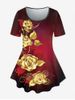Plus Size Casual Rose Print Tee -  