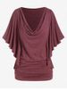Plus Size Cowl Neck Butterfly Sleeve Ruched Tee -  